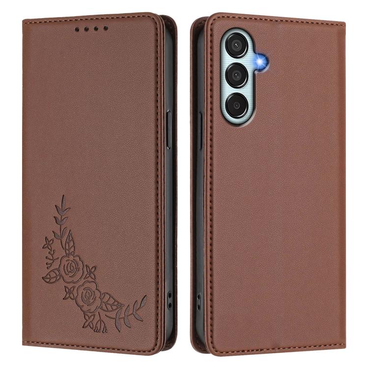 For Samsung Galaxy M35 Peony Embossed Magnetic RFID Vegan Leather Phone Case