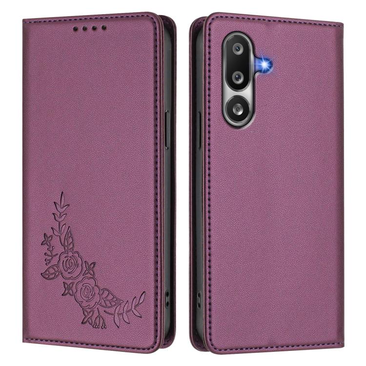 For Samsung Galaxy M36 5G Peony Embossed Magnetic RFID Vegan Leather Phone Case
