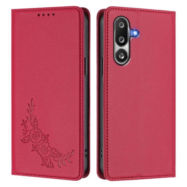 For Samsung Galaxy M36 5G Peony Embossed Magnetic RFID Vegan Leather Phone Case
