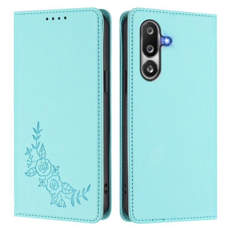 For Samsung Galaxy M36 5G Peony Embossed Magnetic RFID Vegan Leather Phone Case