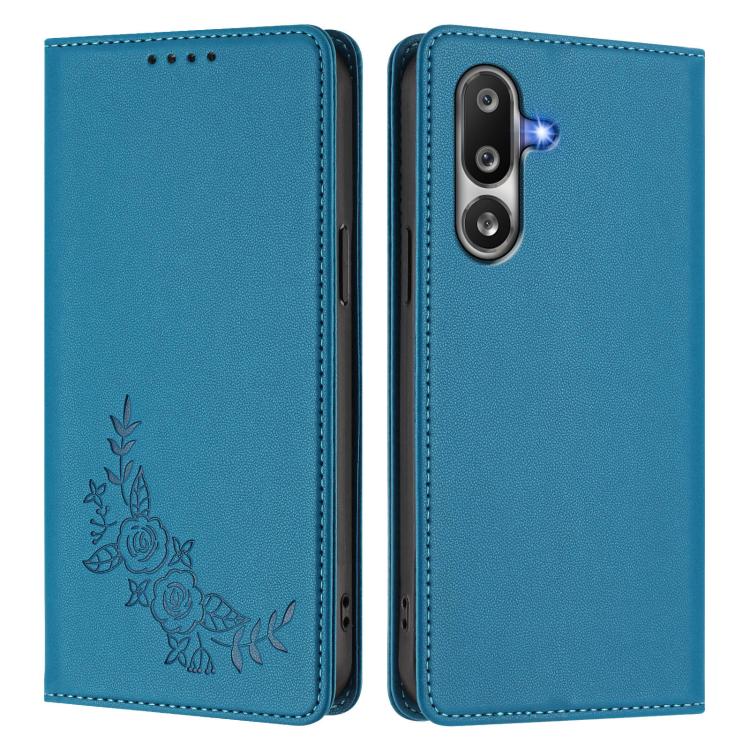 For Samsung Galaxy M36 5G Peony Embossed Magnetic RFID Vegan Leather Phone Case