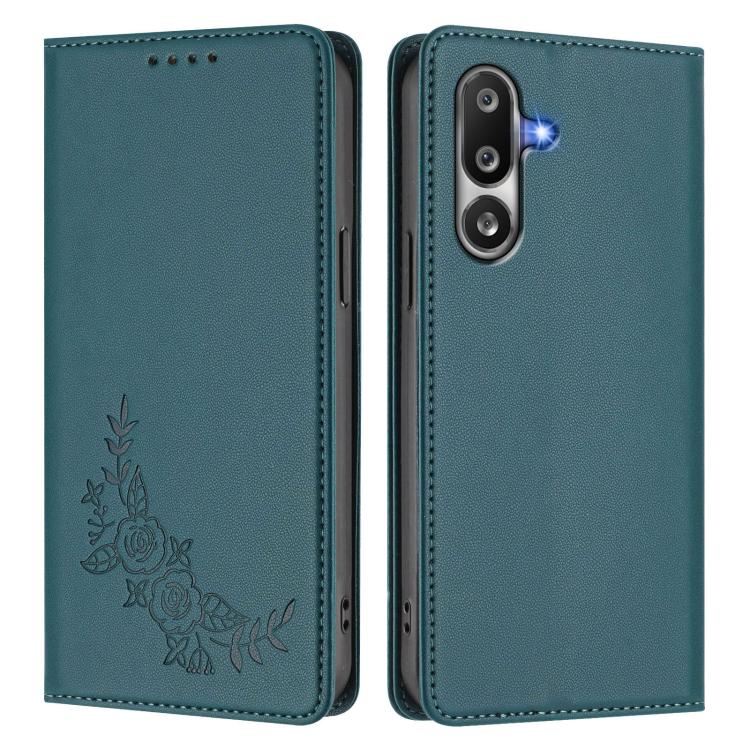 For Samsung Galaxy M36 5G Peony Embossed Magnetic RFID Vegan Leather Phone Case