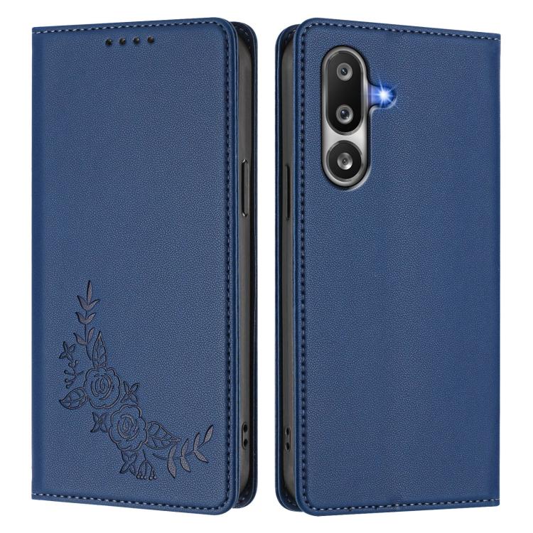 For Samsung Galaxy M36 5G Peony Embossed Magnetic RFID Vegan Leather Phone Case