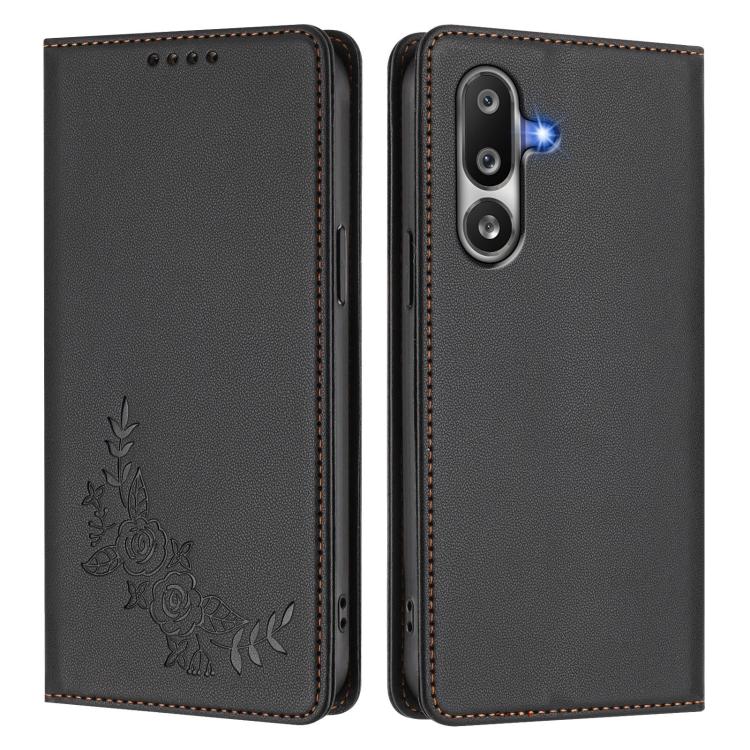 For Samsung Galaxy M36 5G Peony Embossed Magnetic RFID Vegan Leather Phone Case