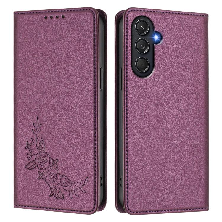 For Samsung Galaxy M54 / F54 Peony Embossed Magnetic RFID Vegan Leather Phone Case
