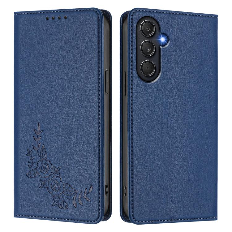 For Samsung Galaxy M54 / F54 Peony Embossed Magnetic RFID Vegan Leather Phone Case