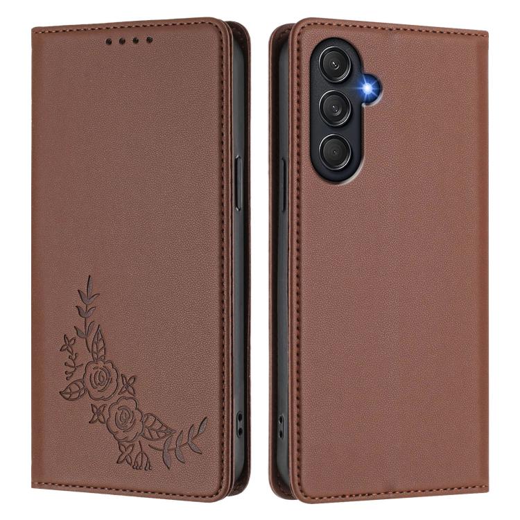 For Samsung Galaxy M54 / F54 Peony Embossed Magnetic RFID Vegan Leather Phone Case