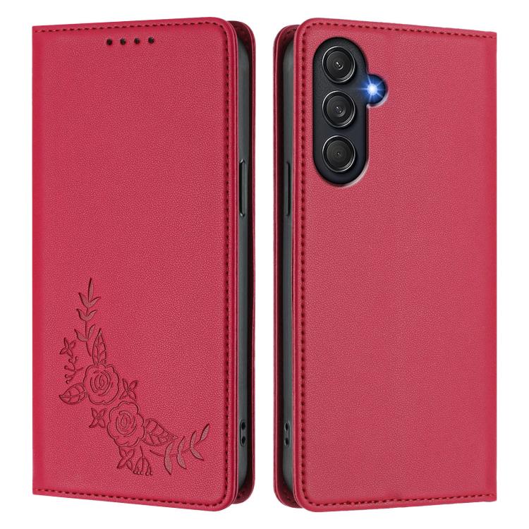 For Samsung Galaxy M55 / C55 Peony Embossed Magnetic RFID Vegan Leather Phone Case
