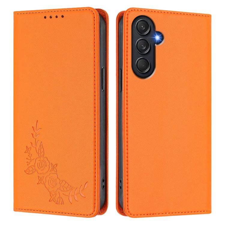 For Samsung Galaxy M55 / C55 Peony Embossed Magnetic RFID Vegan Leather Phone Case