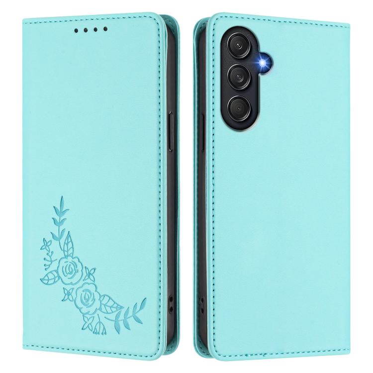 For Samsung Galaxy M55 / C55 Peony Embossed Magnetic RFID Vegan Leather Phone Case