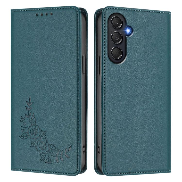For Samsung Galaxy M55 / C55 Peony Embossed Magnetic RFID Vegan Leather Phone Case