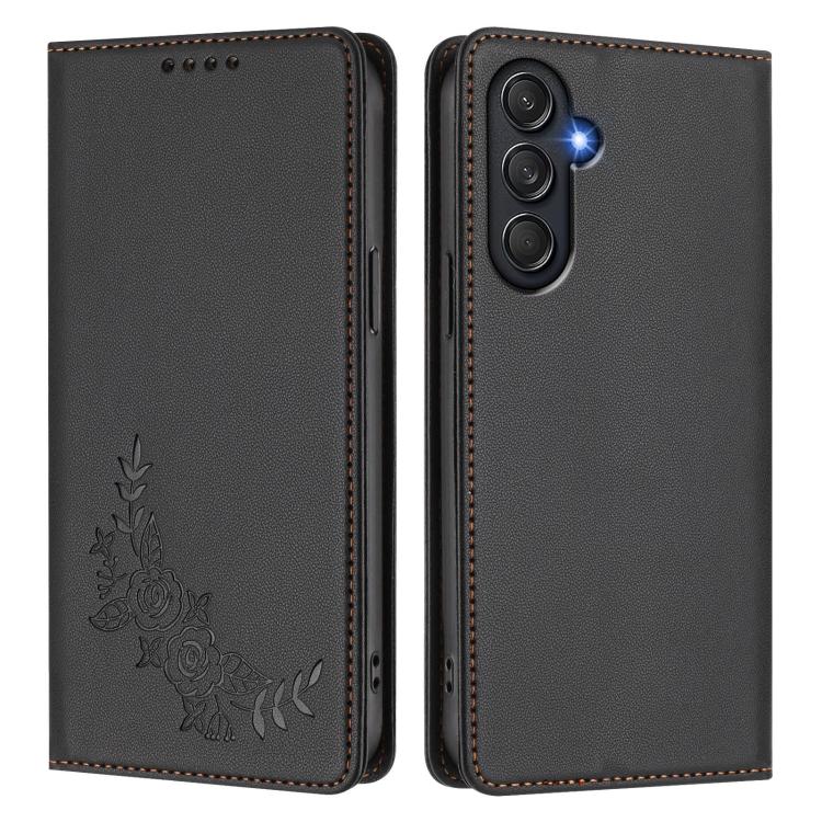 For Samsung Galaxy M55 / C55 Peony Embossed Magnetic RFID Vegan Leather Phone Case