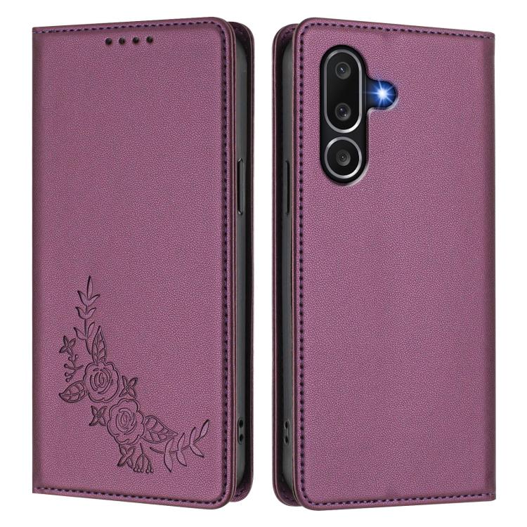 For Samsung Galaxy M56 5G Peony Embossed Magnetic RFID Vegan Leather Phone Case