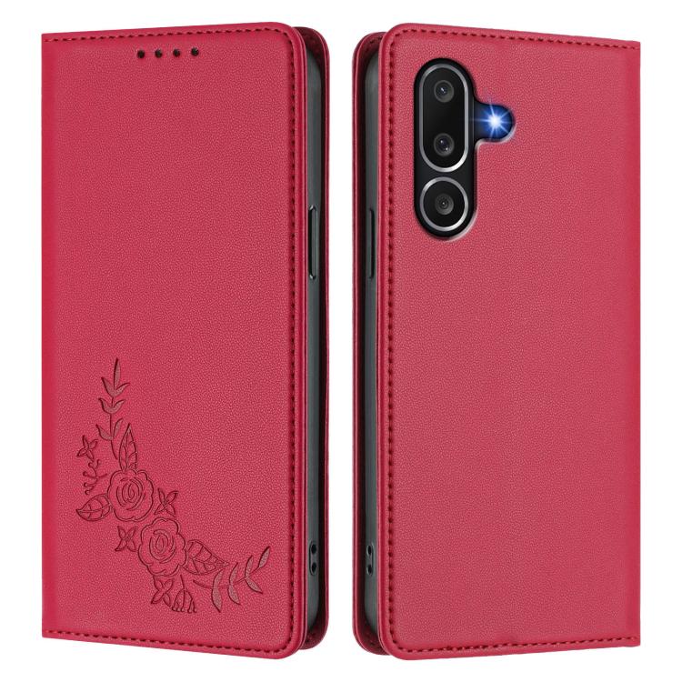 For Samsung Galaxy M56 5G Peony Embossed Magnetic RFID Vegan Leather Phone Case