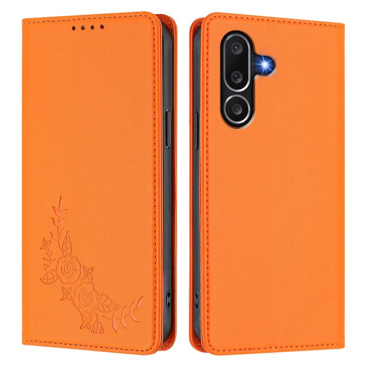 For Samsung Galaxy M56 5G Peony Embossed Magnetic RFID Vegan Leather Phone Case