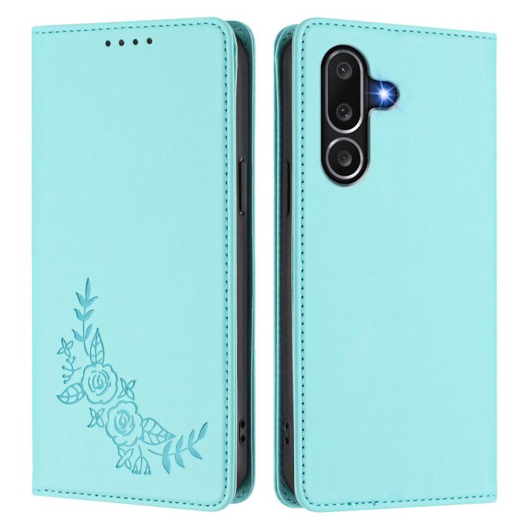 For Samsung Galaxy M56 5G Peony Embossed Magnetic RFID Vegan Leather Phone Case