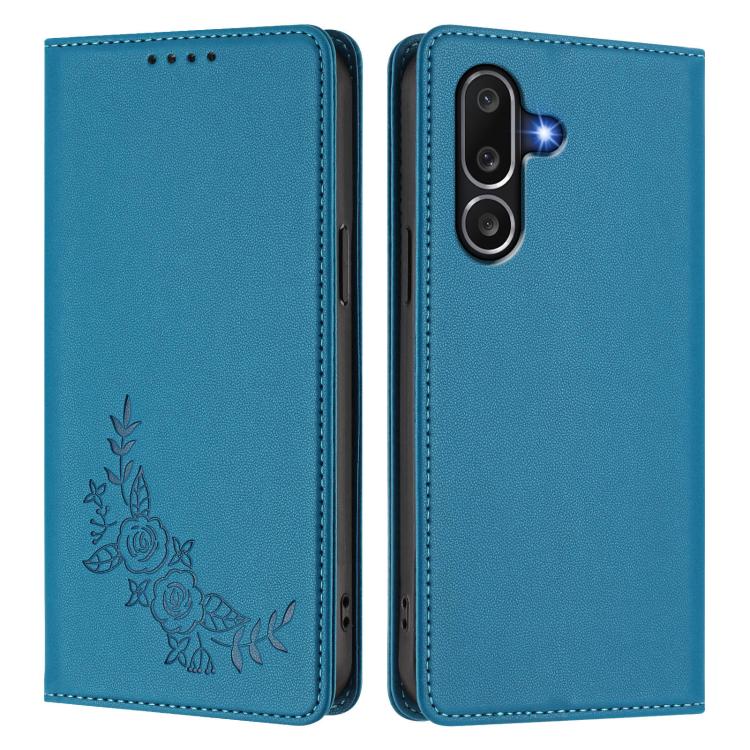 For Samsung Galaxy M56 5G Peony Embossed Magnetic RFID Vegan Leather Phone Case
