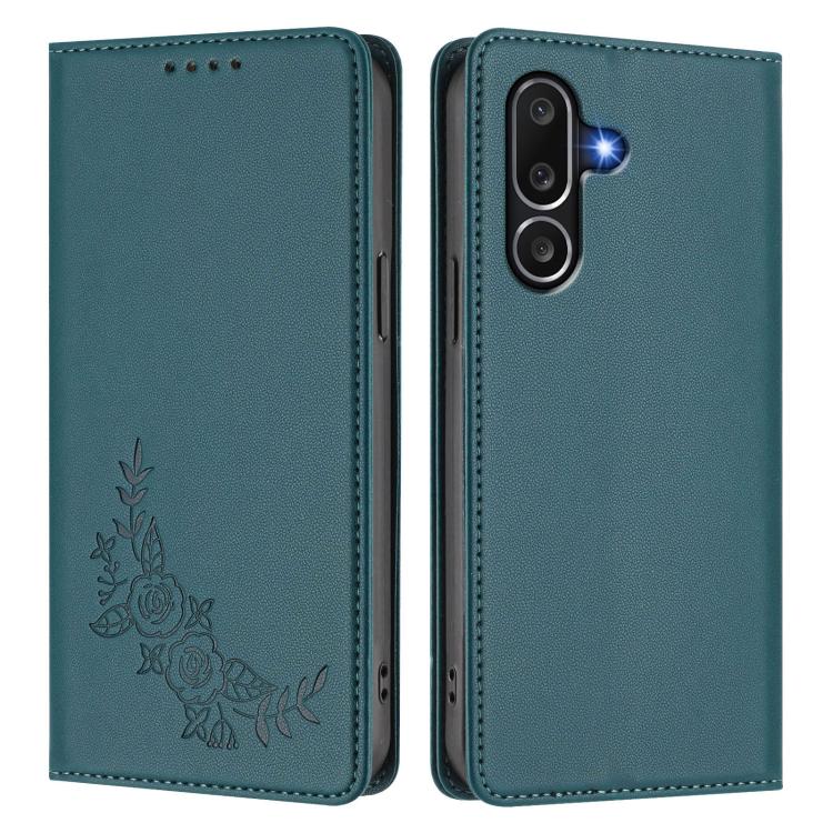 For Samsung Galaxy M56 5G Peony Embossed Magnetic RFID Vegan Leather Phone Case