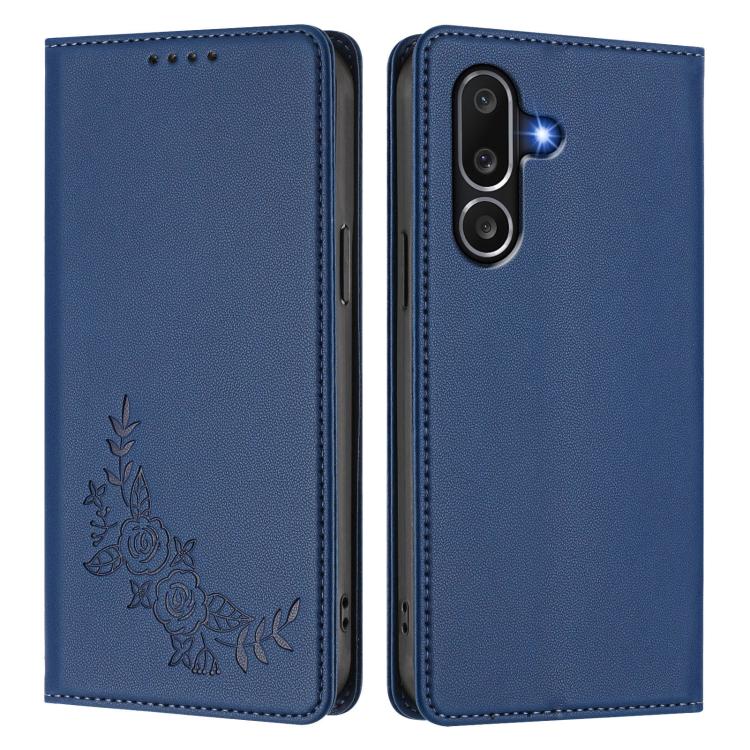 For Samsung Galaxy M56 5G Peony Embossed Magnetic RFID Vegan Leather Phone Case