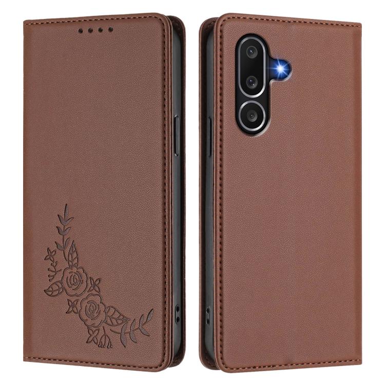For Samsung Galaxy M56 5G Peony Embossed Magnetic RFID Vegan Leather Phone Case