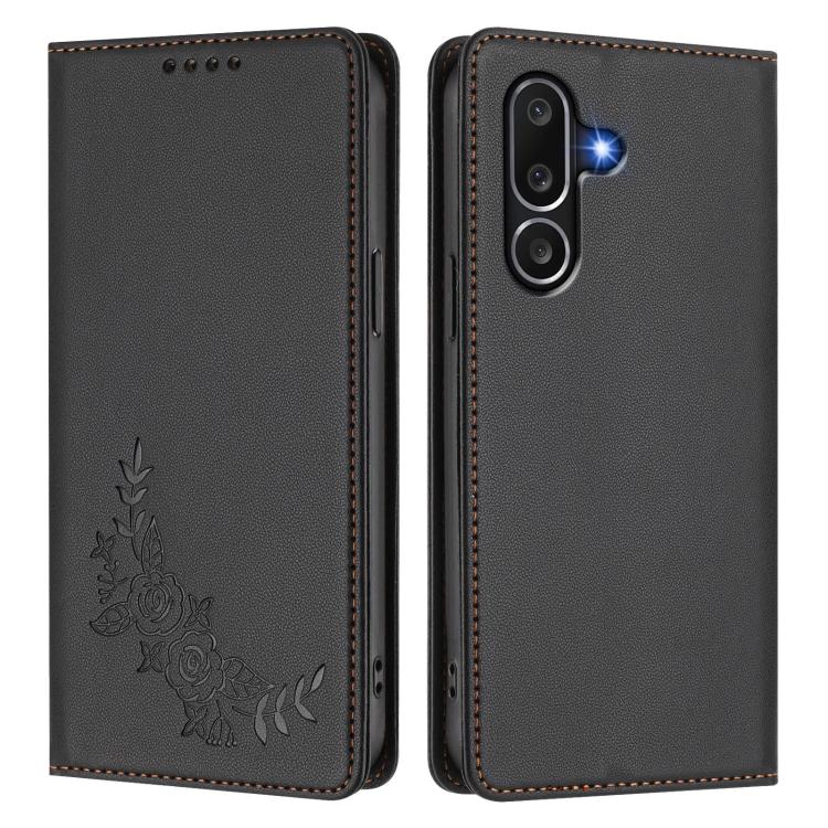 For Samsung Galaxy M56 5G Peony Embossed Magnetic RFID Vegan Leather Phone Case