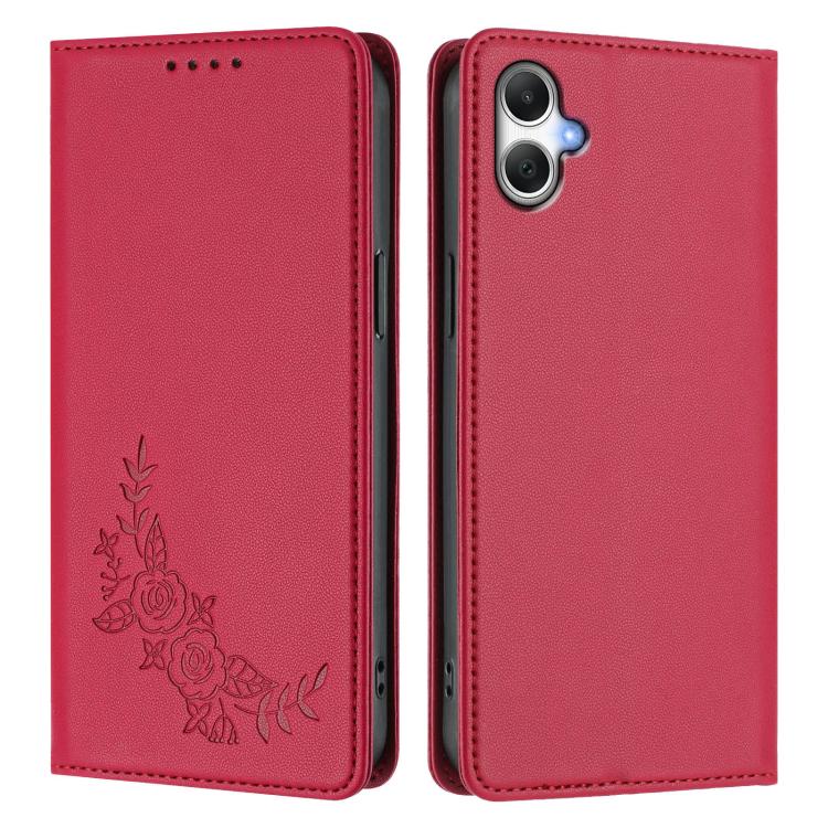 For Galaxy A05 / M05 / F05 Peony Embossed Magnetic RFID Vegan Leather Phone Case