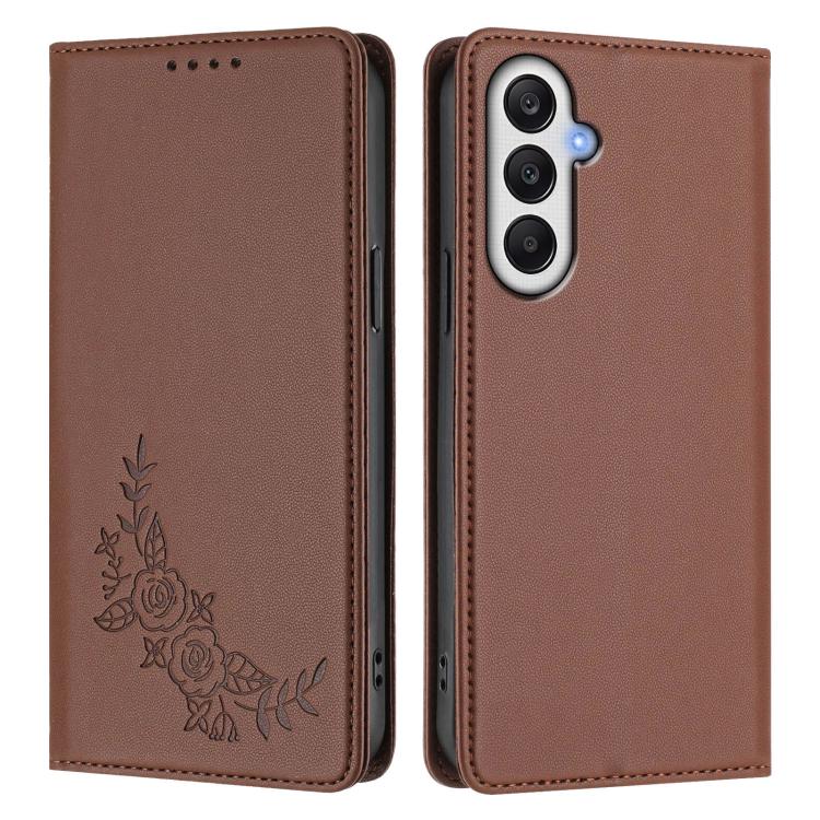 For Galaxy A05s / F14 4G Peony Embossed Magnetic RFID Vegan Leather Phone Case