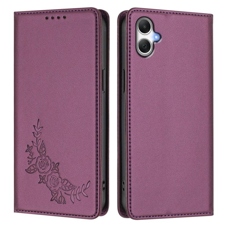 For Galaxy A06 / A07 Peony Embossed Magnetic RFID Vegan Leather Phone Case
