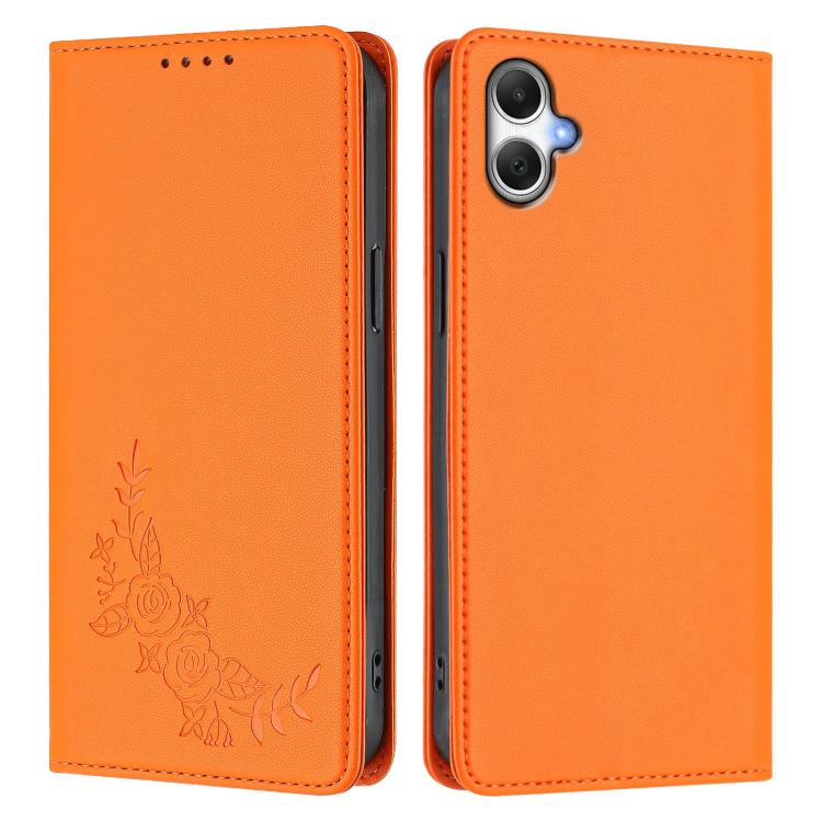 For Galaxy A06 / A07 Peony Embossed Magnetic RFID Vegan Leather Phone Case
