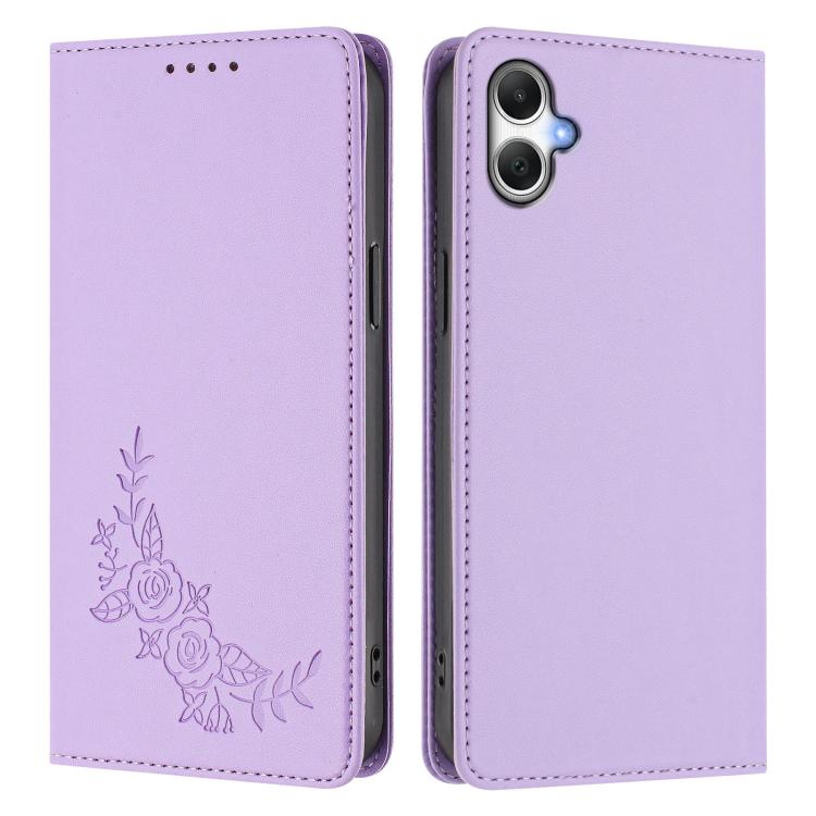 For Galaxy A06 / A07 Peony Embossed Magnetic RFID Vegan Leather Phone Case