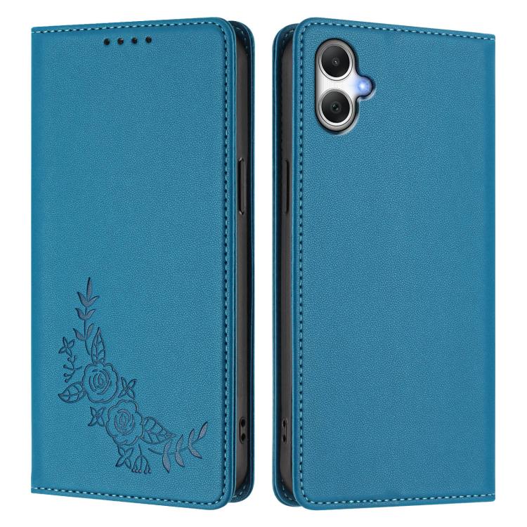 For Galaxy A06 / A07 Peony Embossed Magnetic RFID Vegan Leather Phone Case