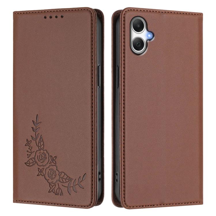 For Galaxy A06 / A07 Peony Embossed Magnetic RFID Vegan Leather Phone Case