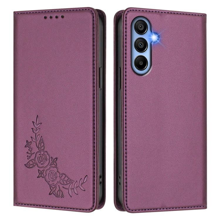 For Galaxy A15 4G / 5G Peony Embossed Magnetic RFID Vegan Leather Phone Case
