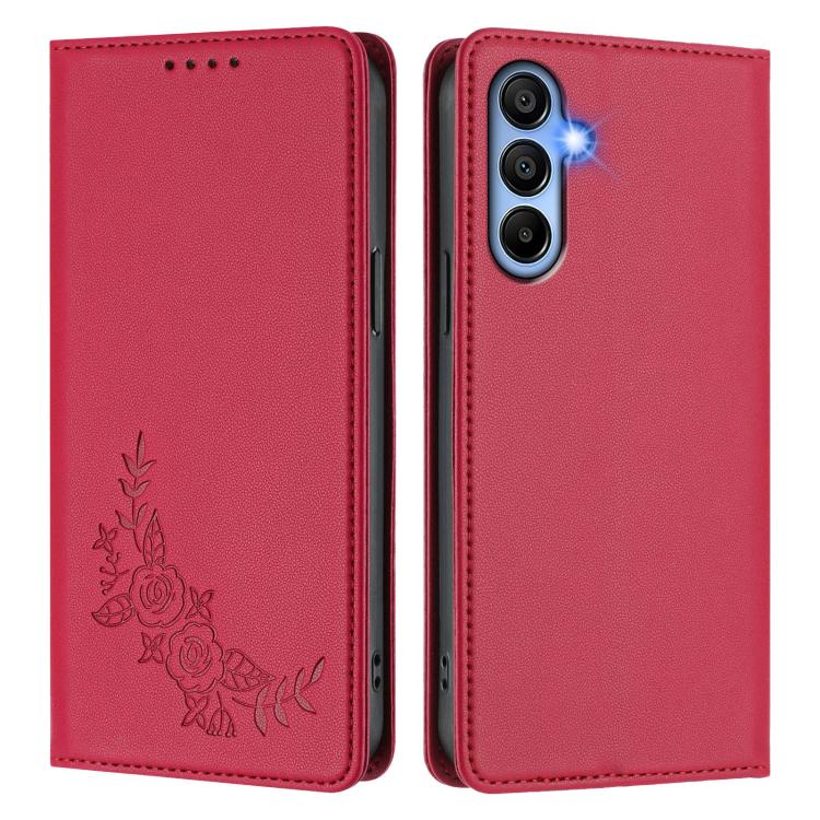 For Galaxy A15 4G / 5G Peony Embossed Magnetic RFID Vegan Leather Phone Case