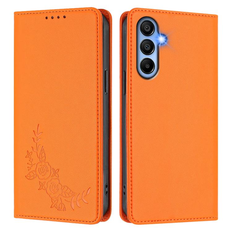 For Galaxy A15 4G / 5G Peony Embossed Magnetic RFID Vegan Leather Phone Case