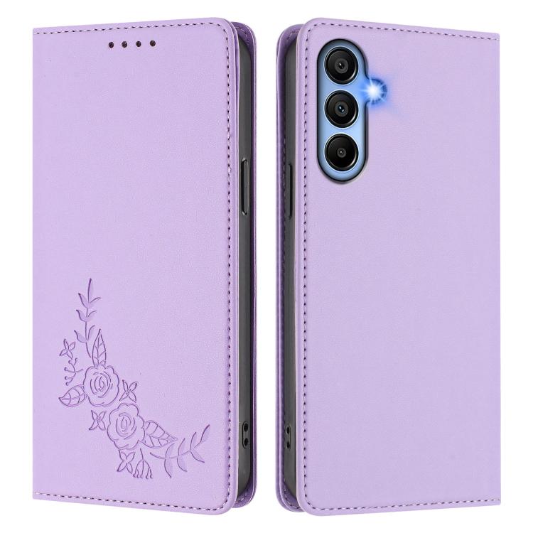 For Galaxy A15 4G / 5G Peony Embossed Magnetic RFID Vegan Leather Phone Case