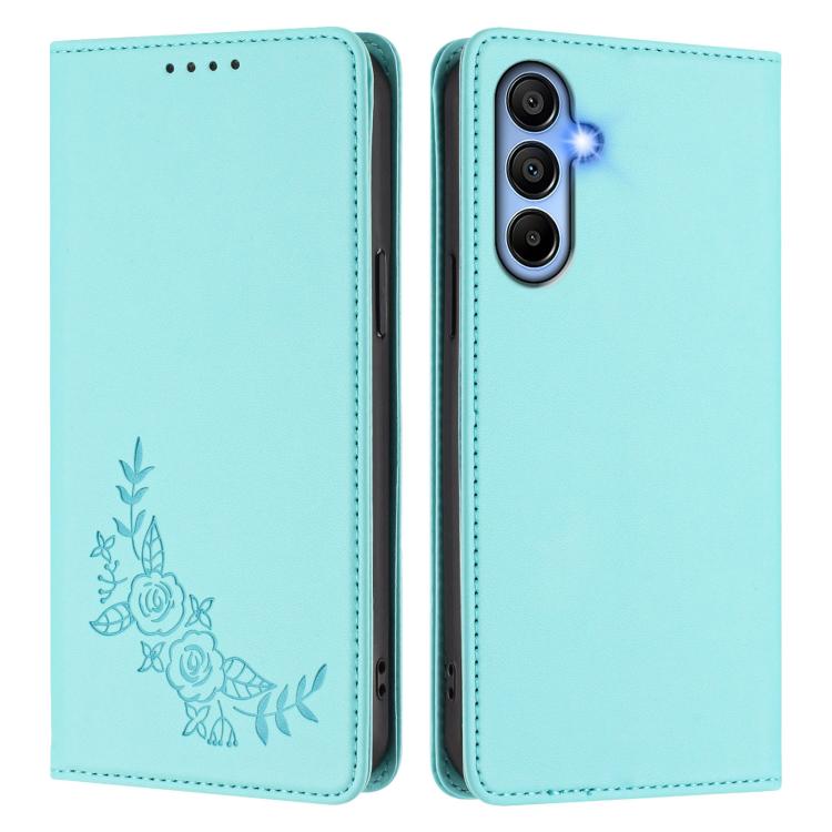 For Galaxy A15 4G / 5G Peony Embossed Magnetic RFID Vegan Leather Phone Case