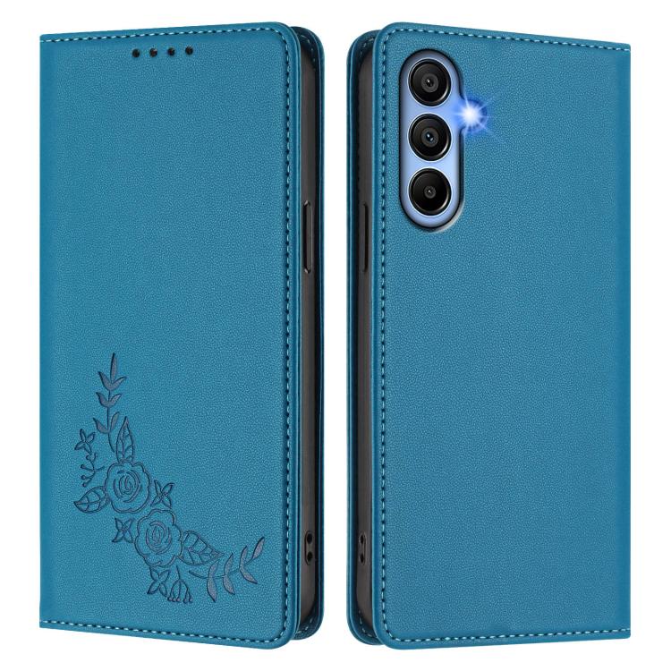For Galaxy A15 4G / 5G Peony Embossed Magnetic RFID Vegan Leather Phone Case