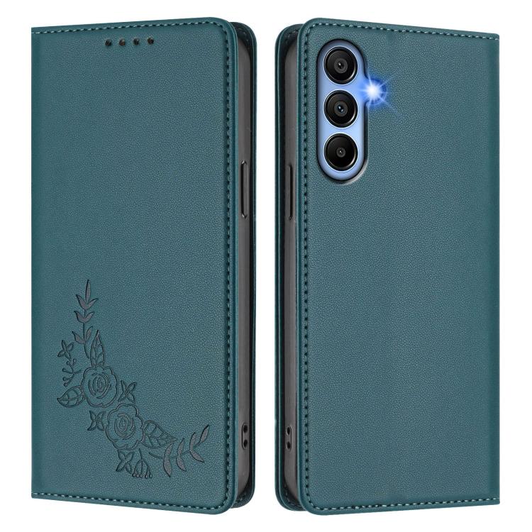 For Galaxy A15 4G / 5G Peony Embossed Magnetic RFID Vegan Leather Phone Case