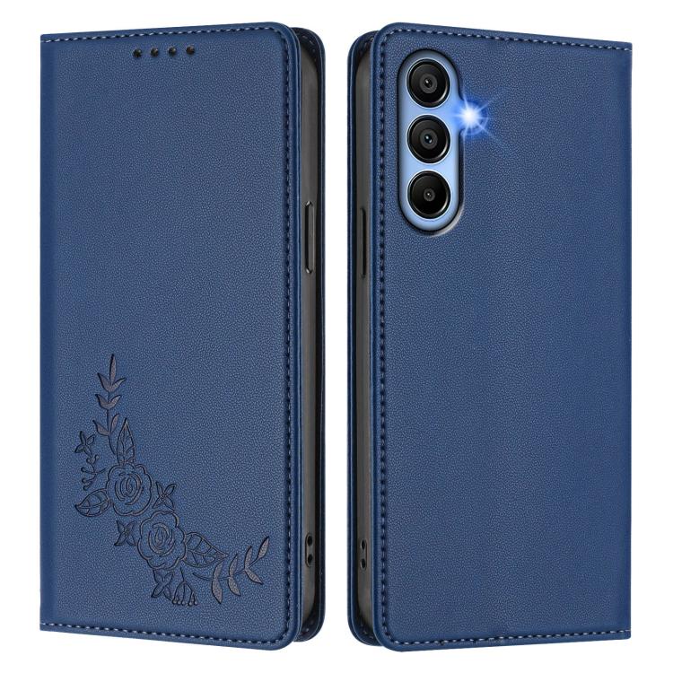 For Galaxy A15 4G / 5G Peony Embossed Magnetic RFID Vegan Leather Phone Case