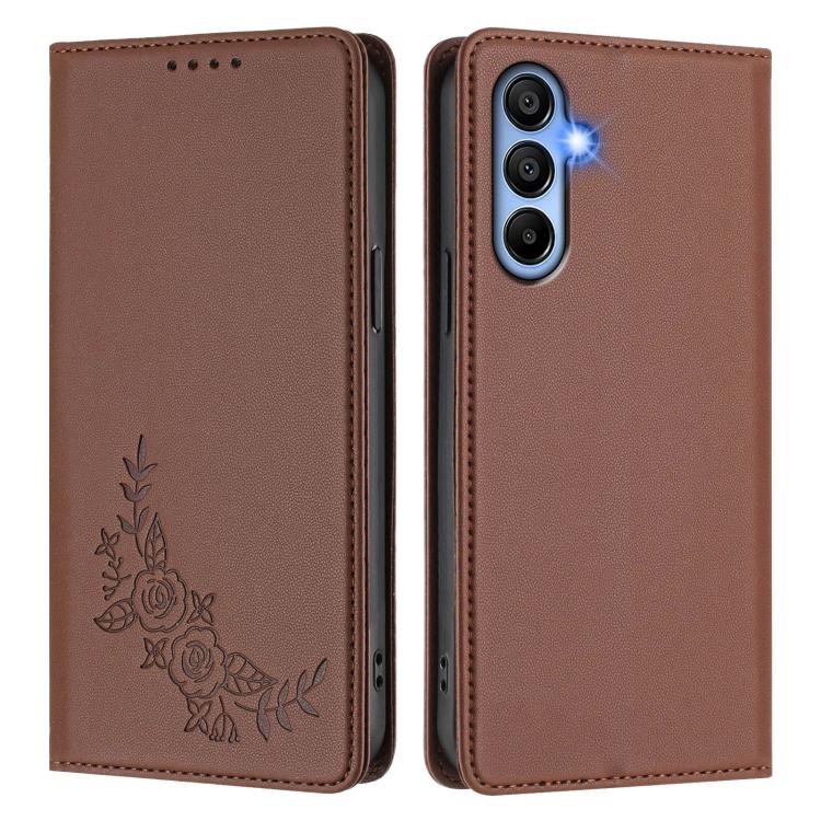 For Galaxy A15 4G / 5G Peony Embossed Magnetic RFID Vegan Leather Phone Case