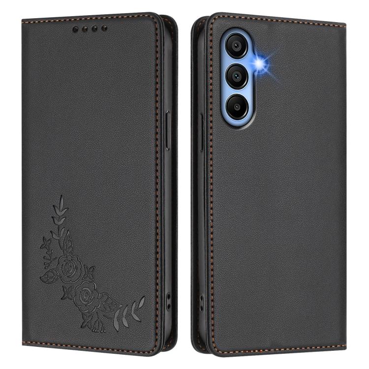 For Galaxy A15 4G / 5G Peony Embossed Magnetic RFID Vegan Leather Phone Case