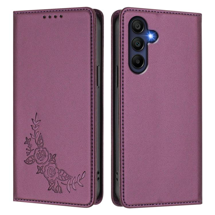 For Galaxy A16 4G / 5G Peony Embossed Magnetic RFID Vegan Leather Phone Case