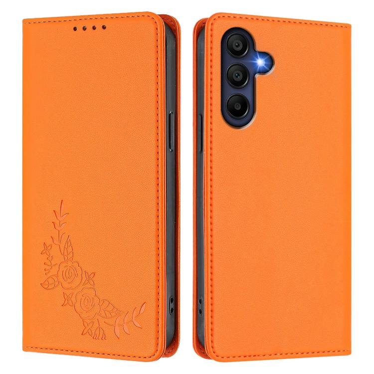 For Galaxy A16 4G / 5G Peony Embossed Magnetic RFID Vegan Leather Phone Case