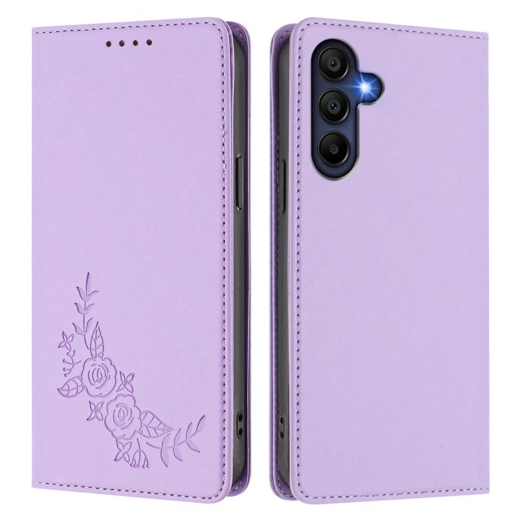 For Galaxy A16 4G / 5G Peony Embossed Magnetic RFID Vegan Leather Phone Case