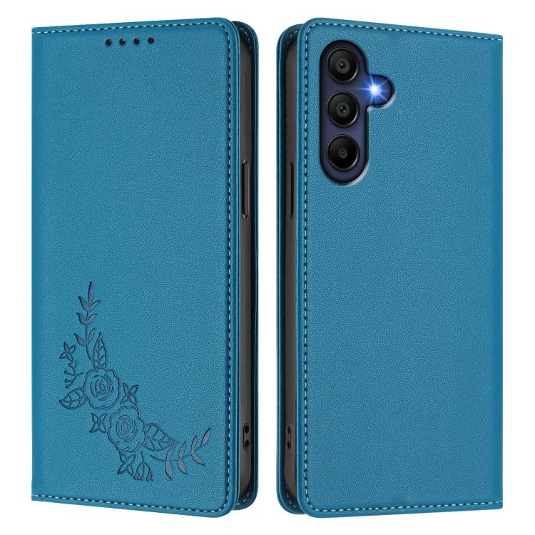 For Galaxy A16 4G / 5G Peony Embossed Magnetic RFID Vegan Leather Phone Case