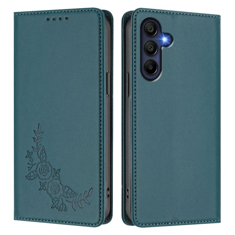 For Galaxy A16 4G / 5G Peony Embossed Magnetic RFID Vegan Leather Phone Case