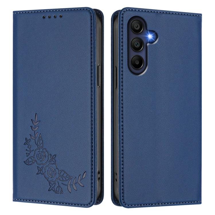 For Galaxy A16 4G / 5G Peony Embossed Magnetic RFID Vegan Leather Phone Case