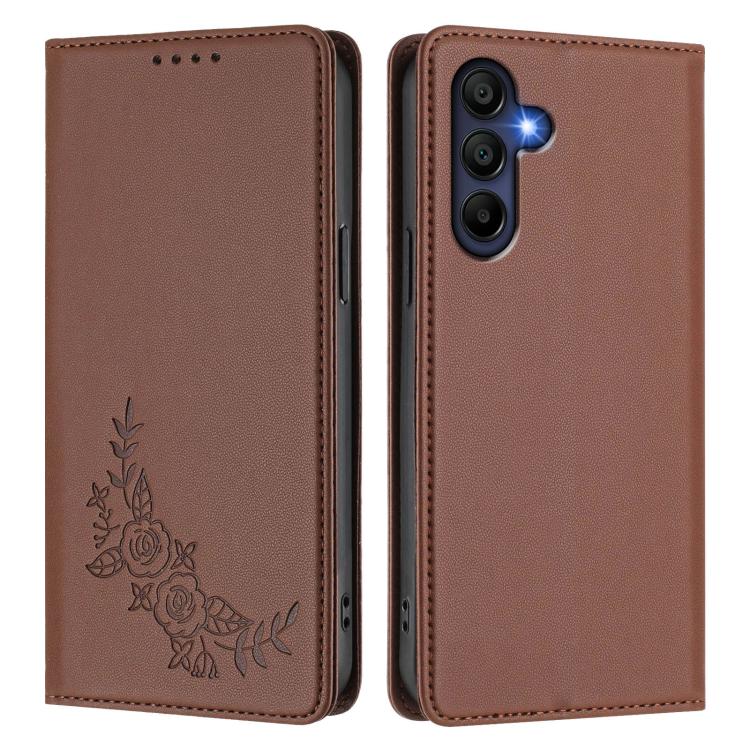 For Galaxy A16 4G / 5G Peony Embossed Magnetic RFID Vegan Leather Phone Case