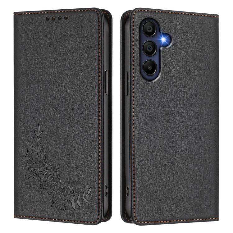 For Galaxy A16 4G / 5G Peony Embossed Magnetic RFID Vegan Leather Phone Case
